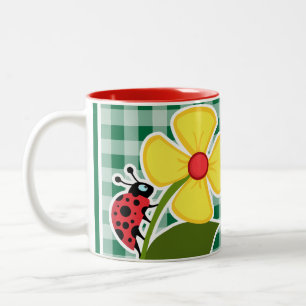Cadmium Green Gingham; Ladybug Two-Tone Coffee Mug
