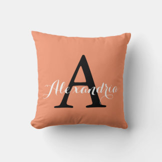 Cadmium Orange Melon Trendy Solid Colour Monogram Cushion