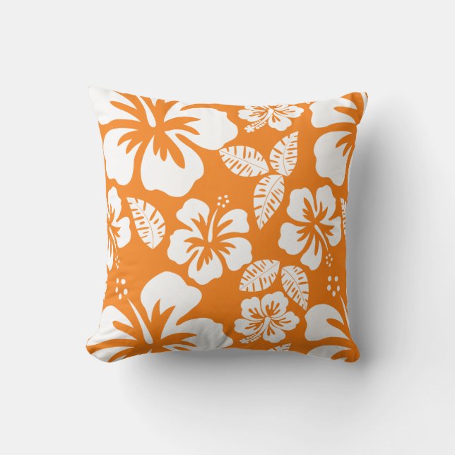 Cadmium Orange Tropical Hibiscus Cushion (Front)