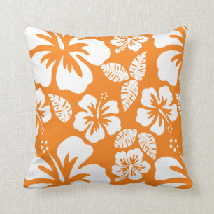 Cadmium Orange Tropical Hibiscus Cushion