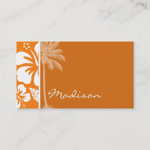 Cadmium Orange Tropical Hibiscus; Palm Business Card