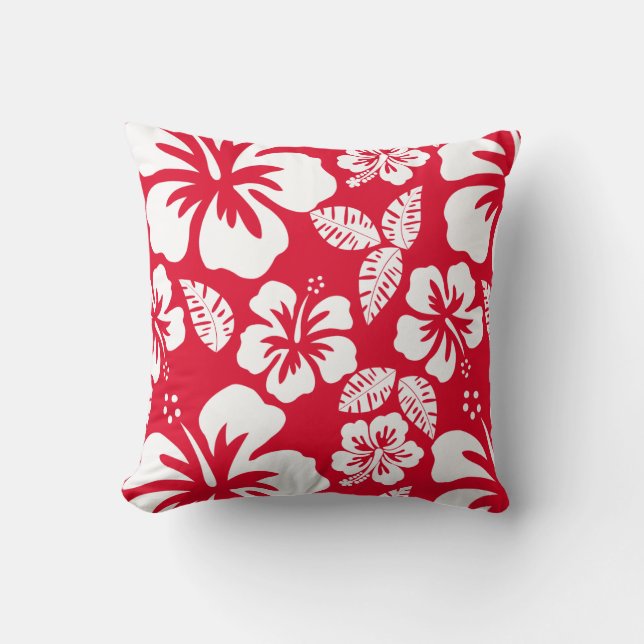 Cadmium Red Tropical Hibiscus Flowers Cushion (Front)