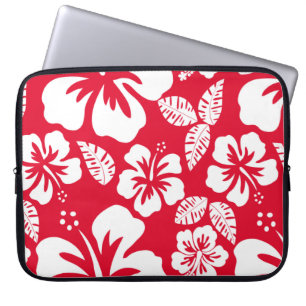 Cadmium Red Tropical Hibiscus Flowers Laptop Sleeve