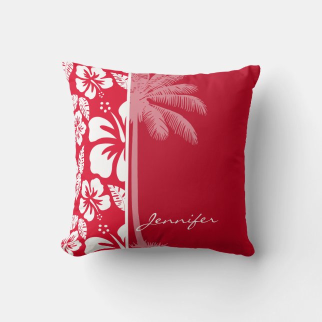 Cadmium Red Tropical Hibiscus; Palm Cushion (Front)