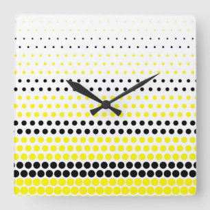 Cadmium Yellow and Black Polka Dot Square Wall Clock