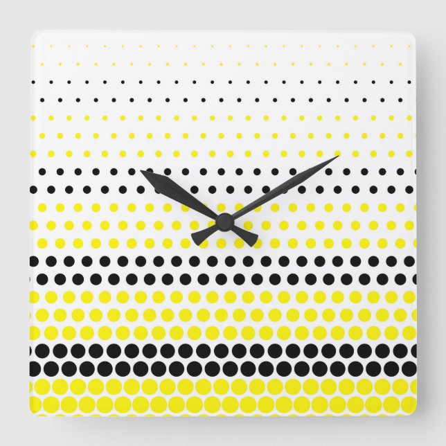 Cadmium Yellow and Black Polka Dot Square Wall Clock (Front)
