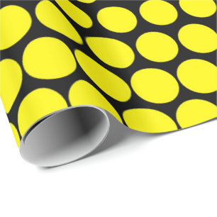 Cadmium Yellow Polka Dot Modern Black Wrapping Paper