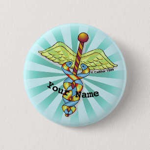 Caduceus 6 cm round badge