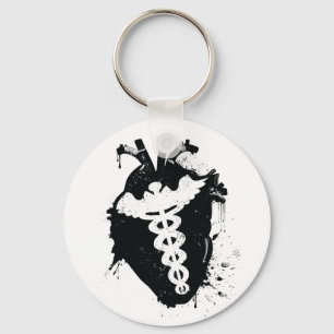 caduceus anatomical heart key ring