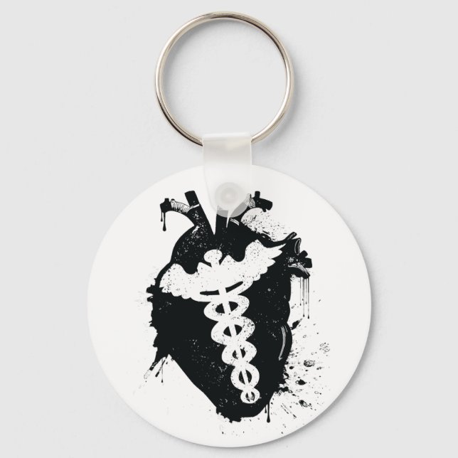 caduceus anatomical heart key ring (Front)