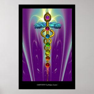 CADUCEUS AND 7 CHAKRAS ,Yoga Alternative Medicine Poster