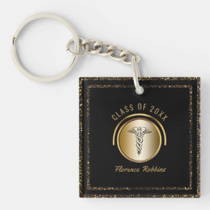 Caduceus Black Gold Registered Nurse Graduation Key Ring