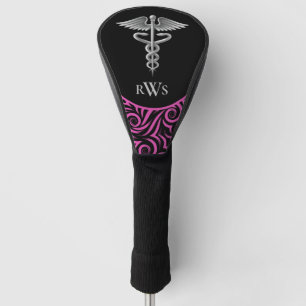 Caduceus Black Pink Swirl Doctor Monogramed Golf Head Cover