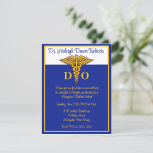 Caduceus Blue & Gold Medical School Graduation Invitation