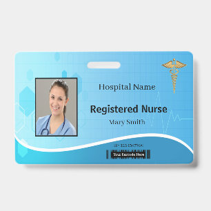Caduceus Blue Medical Heartbeat Photo ID Badge