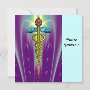 CADUCEUS blue  violet purple amethyst  white Invitation
