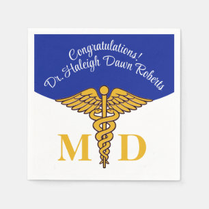 Caduceus Blue & White Medical School Graduation Napkin
