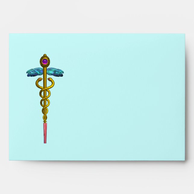 CADUCEUS,   bright blue ,pink violet amethyst Envelope (Front)