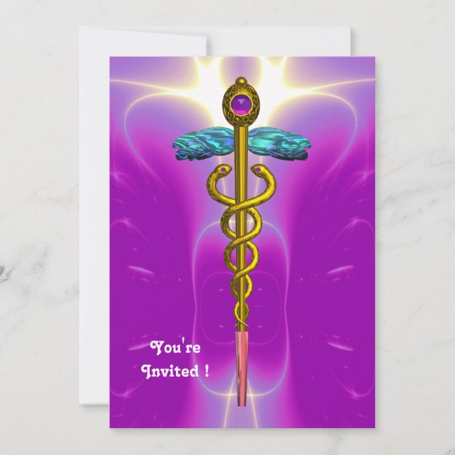 CADUCEUS  bright blue ,pink violet amethyst Invitation (Front)