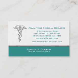 Caduceus Business Card, Teal Business Card