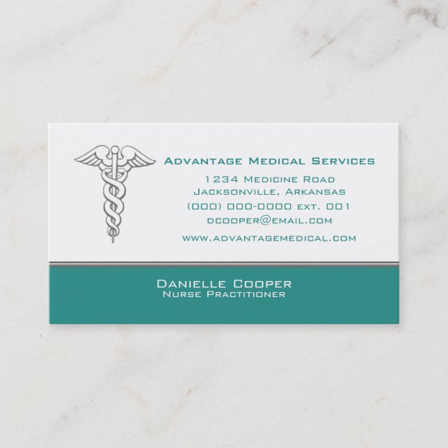 Caduceus Business Card, Teal Business Card (Front)