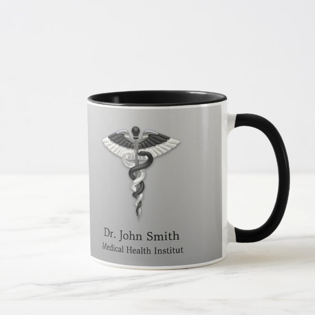 Caduceus Classy Noble Medical Elegant Black White Mug (Right)