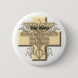 Caduceus Cross ER Nurse 6 Cm Round Badge