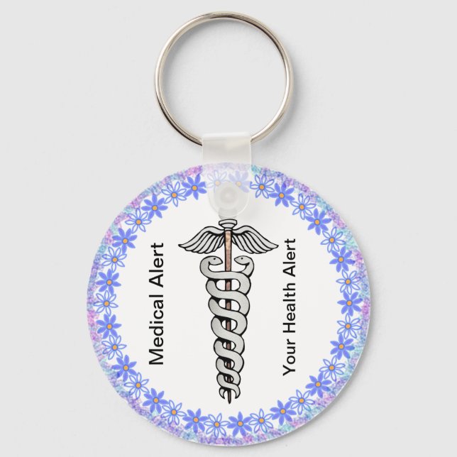 Caduceus Customisable Medical Alert Key Ring (Front)