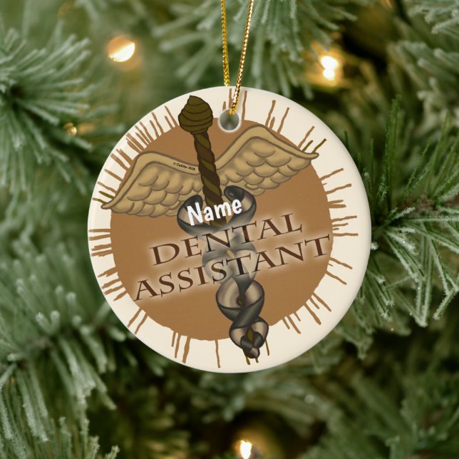 Caduceus Dental Assistant Ceramic Ornament (Tree)