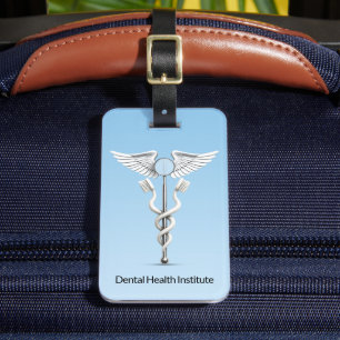 Caduceus Dental Mirror Toothbrush White Medical Luggage Tag