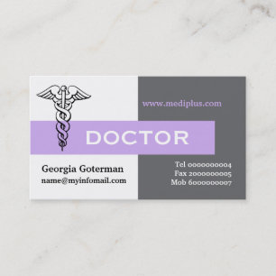 Caduceus doctor minimalist grey, white, lavender business card