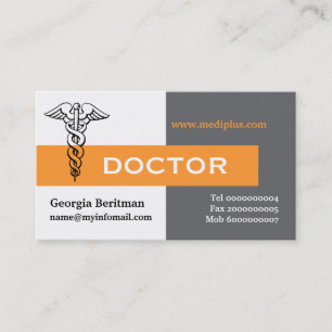 Caduceus doctor minimalist grey, white, yellow business card