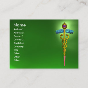 CADUCEUS, EMERALD GREEN vibrant gold amethyst pink Business Card