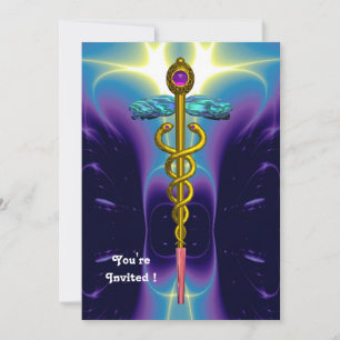 CADUCEUS,gold   bright blue , purple amethyst Invitation
