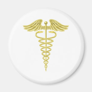 Caduceus gold medical symbol magnet