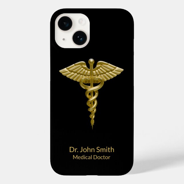 Caduceus Gold on Black Classy Medical Case-Mate iPhone Case (Back)