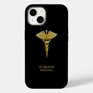 Caduceus Gold on Black Classy Medical iPhone 14 Case