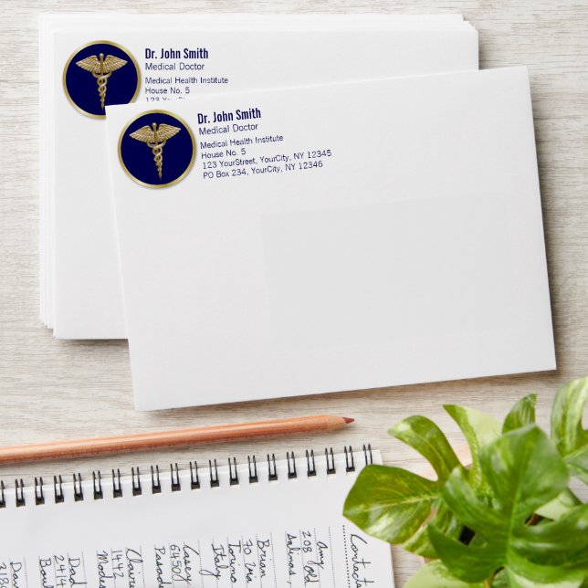 Caduceus Gold Professional Medical Blue Envelope (Stacked)