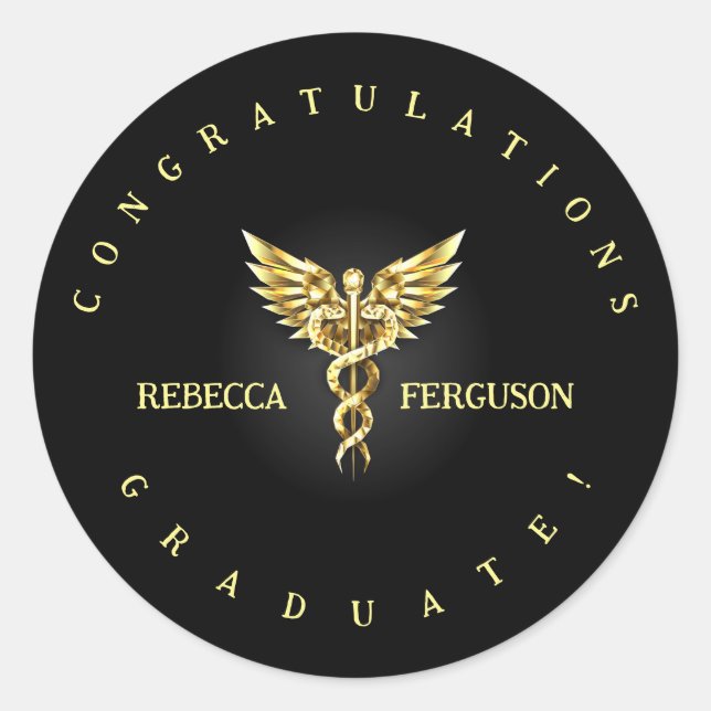 Caduceus Graduation Party Decoration Classic Round Sticker (Front)