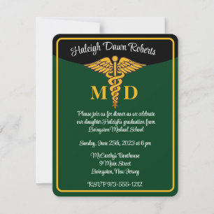 Caduceus Green & Black Medical School Graduation Invitation