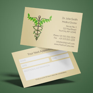 Caduceus Green Leaves Beige Alternative Medical  Appointment Card