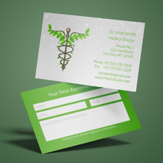 Caduceus Green Leaves White Alternative Medical  Appointment Card