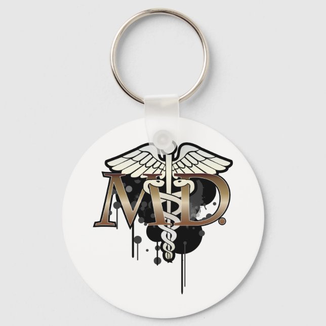 Caduceus grunge with M.D. Key Ring (Front)