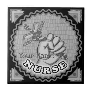 Caduceus hand nurse ceramic tile