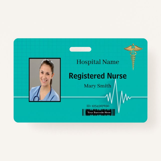 Caduceus Heartbeat Medical Photo ID ID Badge (Front)