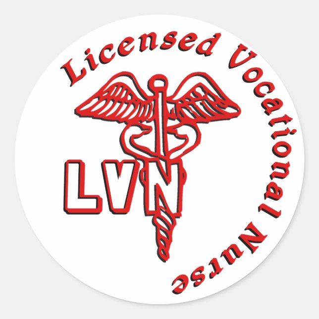 CADUCEUS LVN LOGO LICENSED VOCATIONAL NURSE CLASSIC ROUND STICKER (Front)