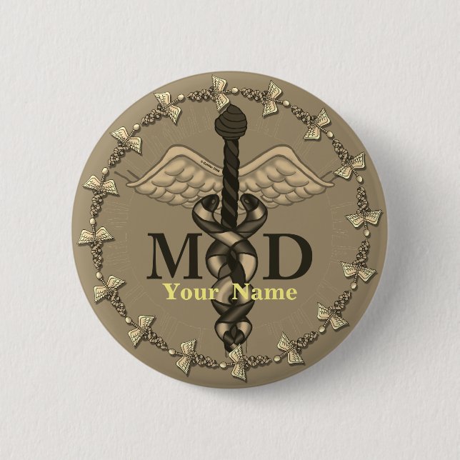 Caduceus MD Doctor  6 Cm Round Badge (Front)