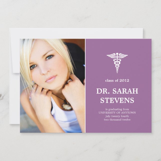 Caduceus Medical Graduation Photo Invitation (Front)