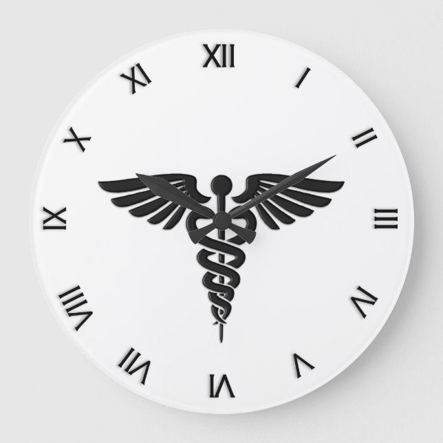 Caduceus Medical Insignia Roman Numerals Large Clock (Front)