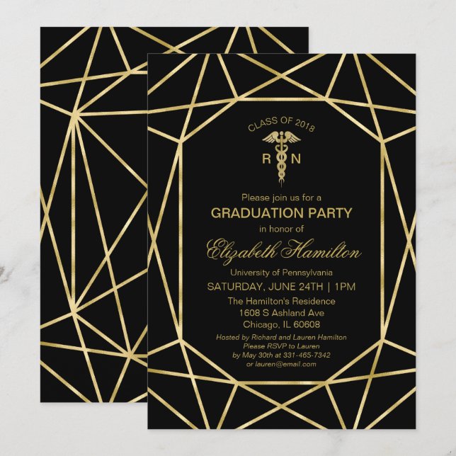 Caduceus Medical Nursing School Graduation Party Invitation (Front/Back)